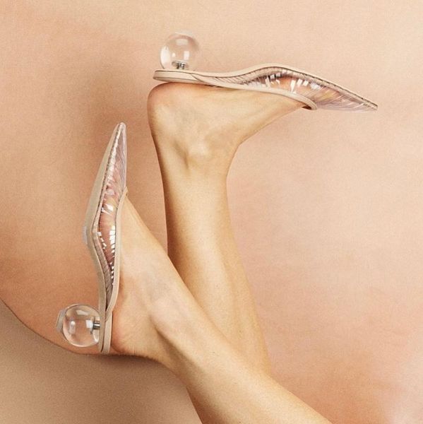 

transparent pvc ladies crystal ball heels slipper women lucency heels point toe summer runway slingbacks muller shoes, Black
