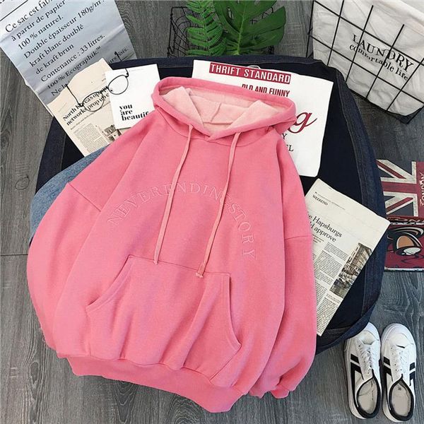 

letter print hooded women hoody pullover autumn winter long sleeve oversized hoodies korean kawaii korean warm simple sweatshirt, Black