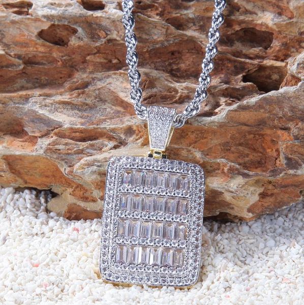

new hiphop rectangular military tag pendant with square zircon full of blingblingpendant, Silver