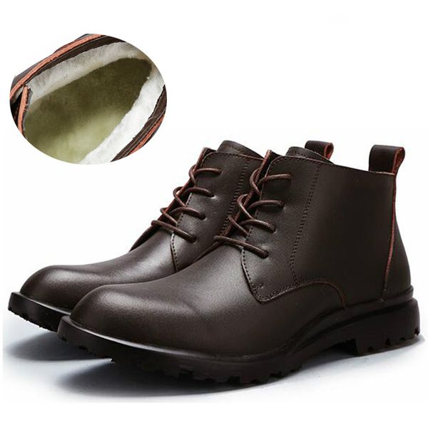 

new men boots winter black leather fur men's boots warm ankle men leather autumn shoes hh-846