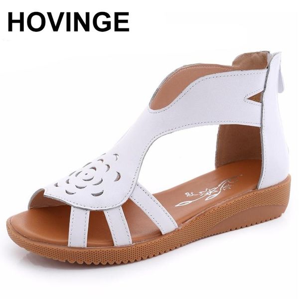 

genuine leather flat sandals women casual shoes summer sandals woman fashion mujer, Black