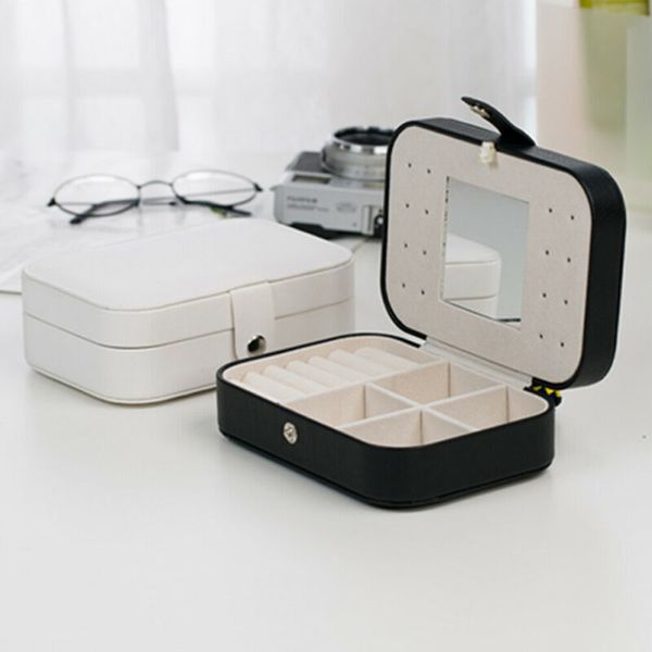

2020 bedroom rings earrings box pocket portable jewelry storage case travel pu leather display necklace hair accessories holder mx200810, Black;white