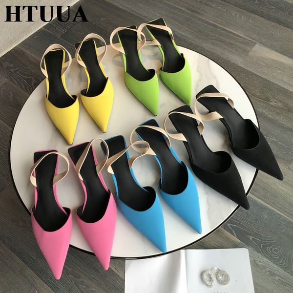 

htuua 2020 new candy color pointed toe frosted mules shoes women small heel slippers ladies sandals outdoor slides sx4232, Black