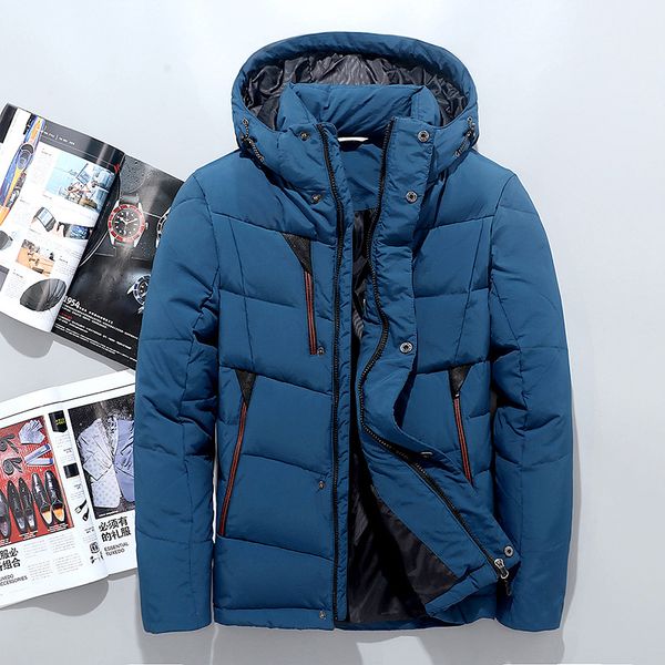 

new fashion brand winter jacket men solid color thick warm white duck down jacket overcoat men's clothing, Black