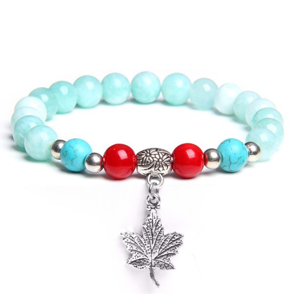 

10 pcs silver plated maple leaves connect many colors quartz stone stretchy bracelet white shell unique jewelr, Black
