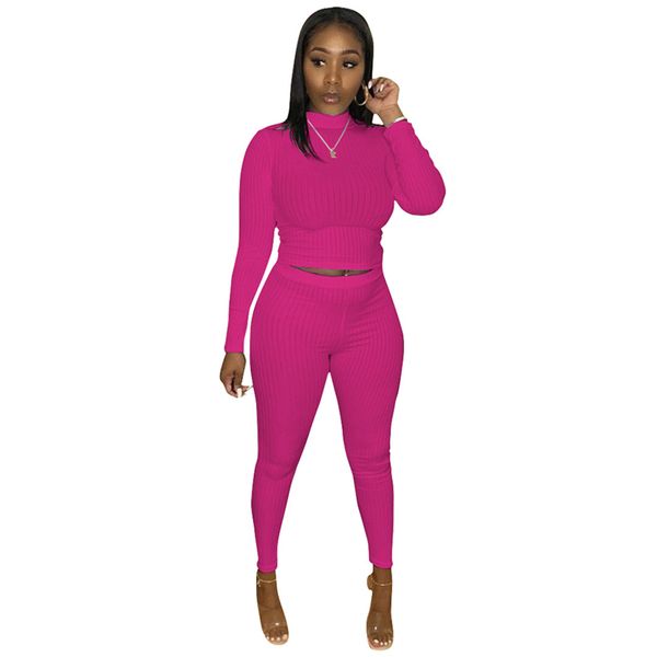 

plus size s-3xl tracksuit women's knitted ribbed turtleneck long sleeve t-shirt pencil pants two piece set active sweatsuit x0923, Gray