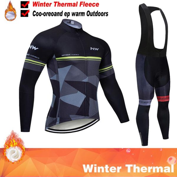 

2020 northwave winter thermal fleece cycling jersey long sleeve jerseys cycling bib pants set bike bicycle clothing, Black;blue