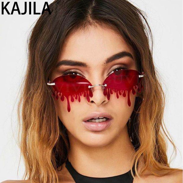 

sunglasses rimless cat eye women 2021 fashion vintage unique tears shape sun glasses female shades uv400 gafas zonnebril dames, White;black