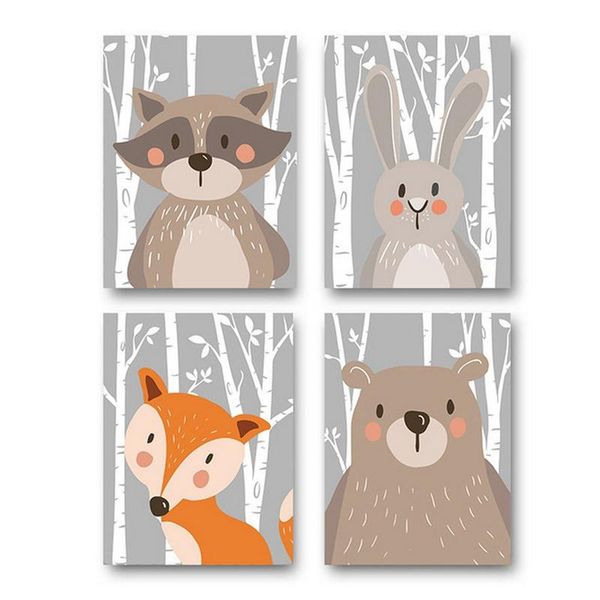 

cartoon animal paintings children room cute bear fox rabbit raccoon decoration paints living room poster party decor no frame dbc dh1376