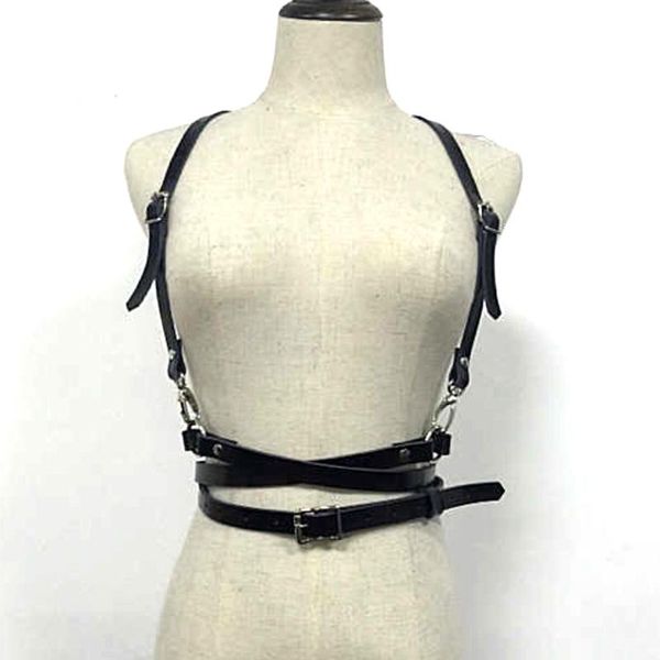 

punk harajuku o-ring garters faux leather body bondage cage sculpting harness waist belt straps suspenders belt, Black;brown