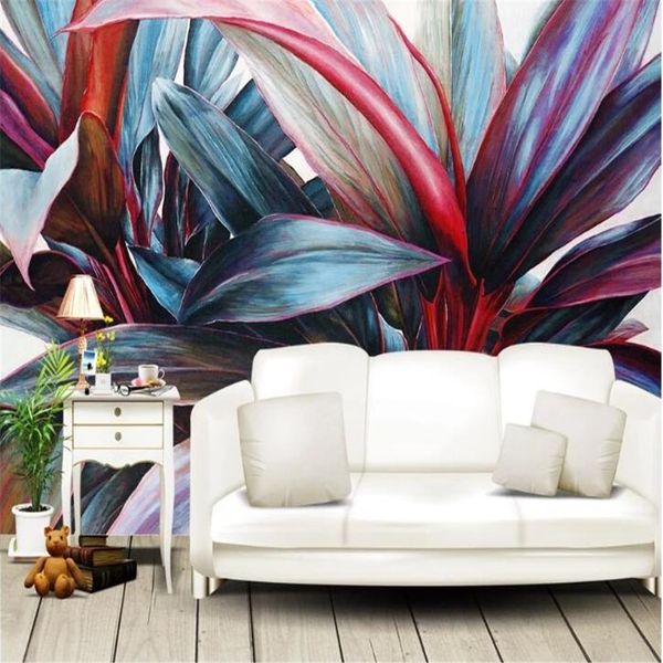 Milofi costume grande papel de parede mural de pintura a óleo pintados à mão floresta tropical parede do fundo da folha de bananeira