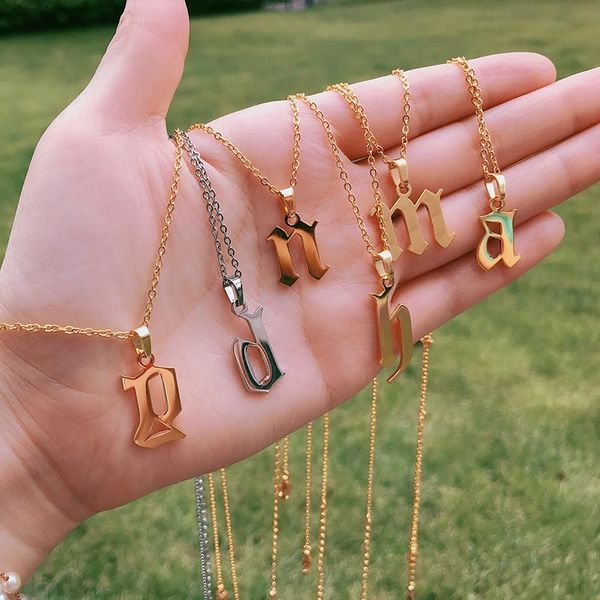 

a-z initial letter necklace for women simple jewelry stainless steel long chain alphabet necklaces pendants friend gift bff, Silver