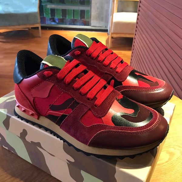 

shoes[original box] fashion stud camouflage sneakers shoes footwear men women flats luxury designer rockrunner trainers casual shoes, Black