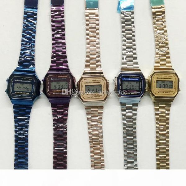

розничная f-91w светодиодные часы спортивные цифровые часы высокого качества 5 цветов часы с стальной ленты тонкие электронные часы, Slivery;brown