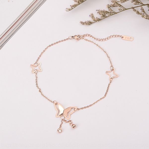 

titanium steel butterfly jewelry butterfly tassel hanging round beads flash diamond rose gold anklet women's jewelry qrfz0, Red;blue