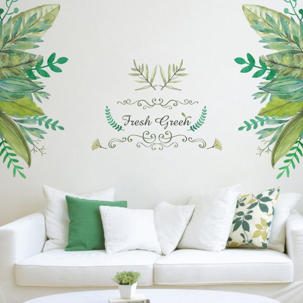 

simple bedroom green nordic wall sticker leaves garden plant home decoration