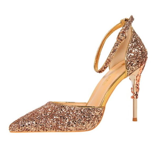 

european and american style fashion hollow nightclub was thin metal heeled high-heeled glitter sequins with sandals, Black