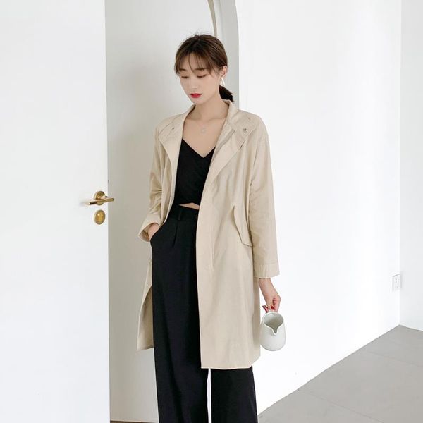 

women's trench coats 2021 korean spring and autumn coat, Tan;black