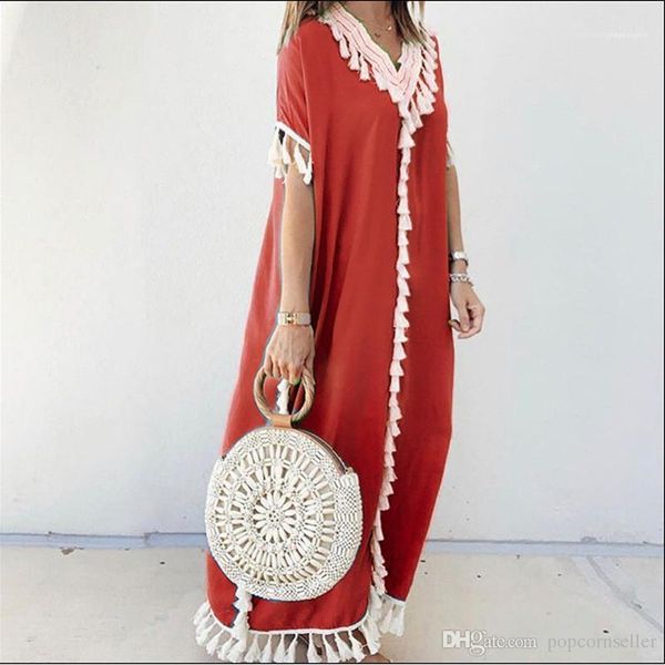 

fringe column dresses large size women casual clothing fashion women designer dresse spring summer v neck bohemian, Black;gray