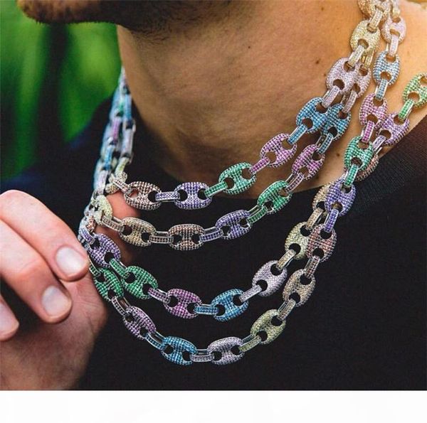 

new 18inch mens necklace with colorful zircon gold silver plated hip hop jewelry accessories bling chains necklaces for mens and women gift