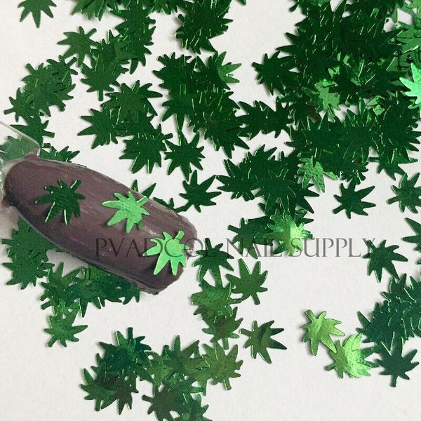 

nail glitter leaf art holographic green leaves 3d shape salon manicure decoration, Silver;gold