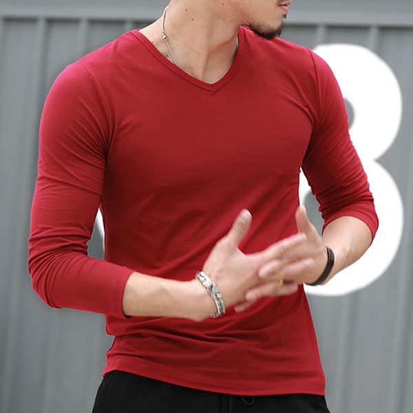 

plus size m-3xl new spring autumn running sport wear v neck slim fit long sleeve t shirt for men fitness t-shirt, Black;blue