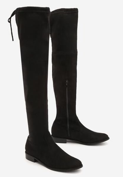 

gogd] slim fit over the knee boots women stretch fabric spring thigh lace up ladies chunky heel long thigh high botas, Black