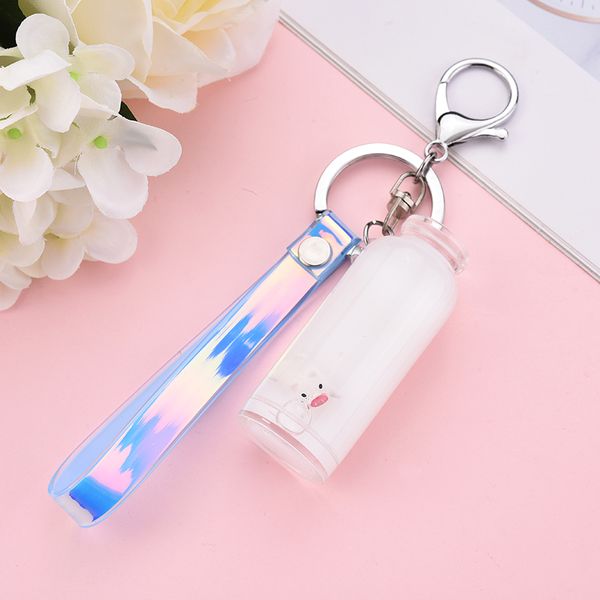 

creative acrylic into quicksand oil pig bottle love key chain flash peach for women car keychain bag pendant eh139, Silver