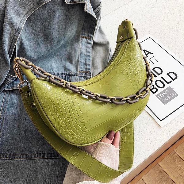 

chains crossbody bag for women fashion crocodile pattern leather ladies handbags half moon armpit bag shoulder bags