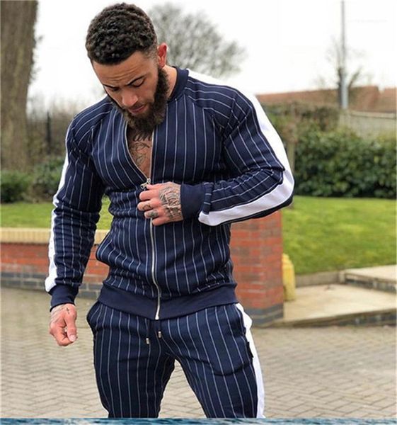 

designer tracksuits running sports casual 2 piece pants slim long sleeved zipper fashion mens tracksuits striped printed mens, Gray