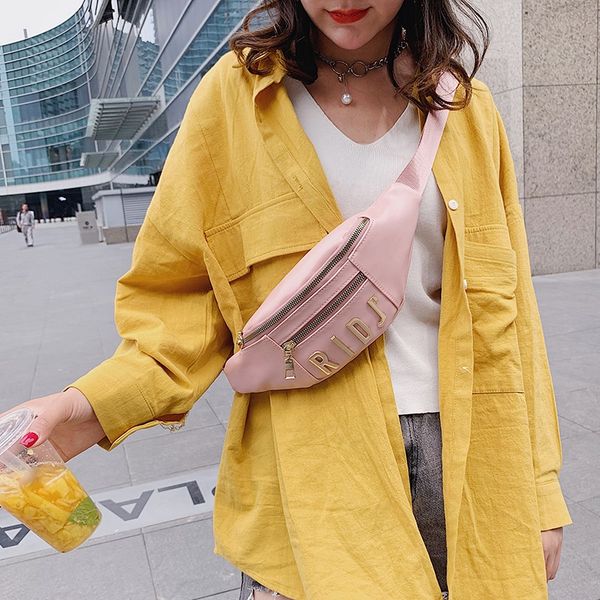 

fashion women chest bag sports running messenger crossbody bag pu pouch waist phone travel purse pink