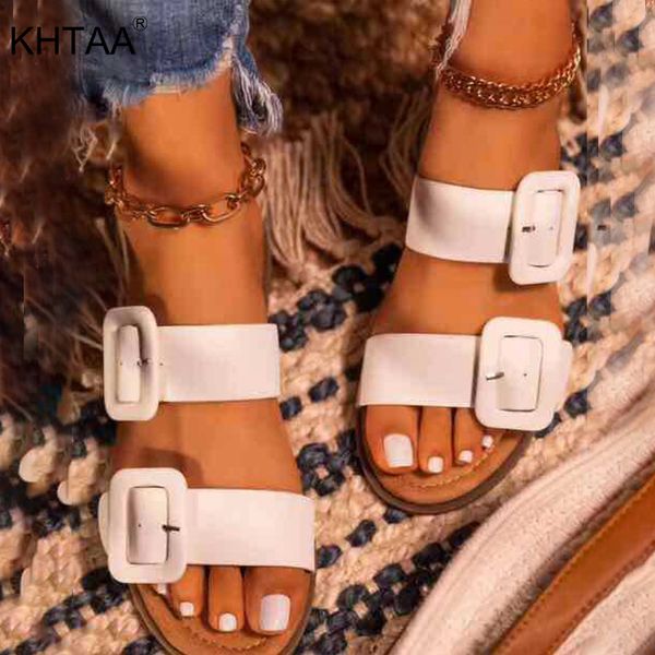 

women double buckle slippers pu leather fashion shoes woman 2020 summer casual beach sandals ladies slipper female slides new, Black