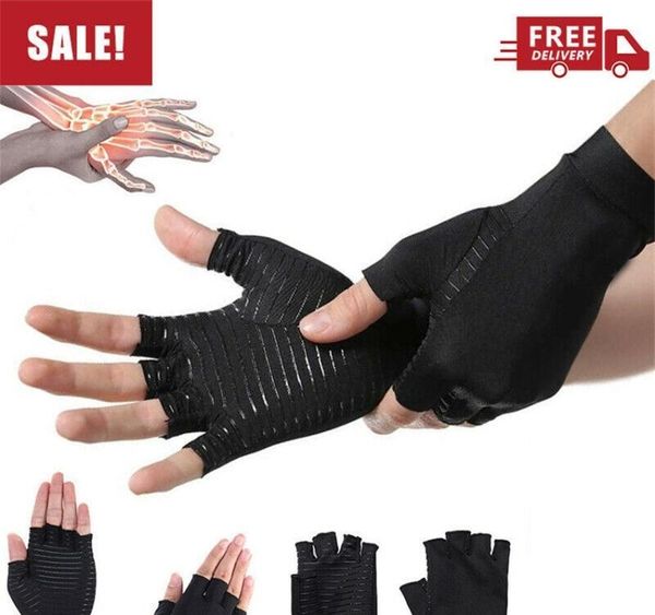 

compression arthritis gloves hand anti palm wrist support bracelet pain relief fingerless cotton gym sports fitness s m l, Black;red