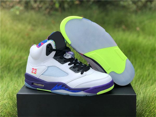 

air аутентичный 5 alternate bel-air white court purple-racer pink-призрак зеленый баскетбол обувь мужчина кроссовки спорт с оригинальной кор