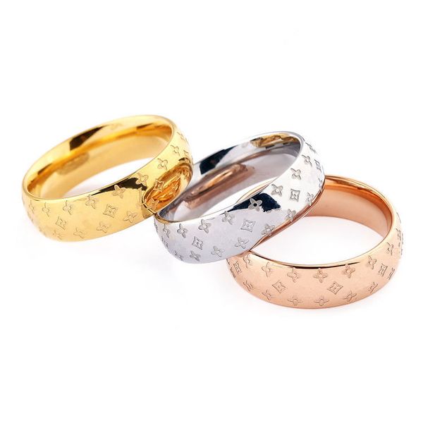 

classic designer rings stainless steel luxury 18k gold plated lovers rings men women ring rose gold plated jewelry letter l ring, Silver