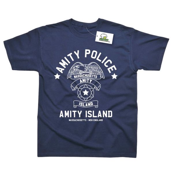 

2019 new arrival men t shirt new amity island police inspired by jaws movie printed t-shirt t shirt