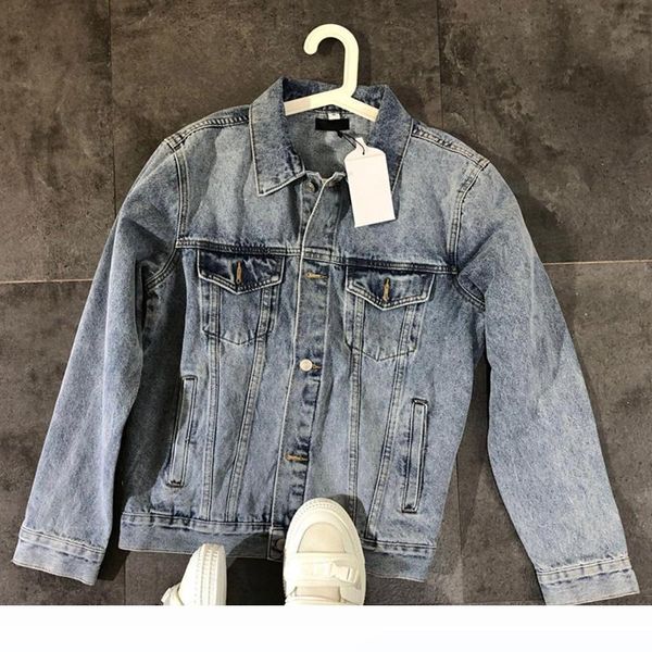 

19ss orange letter printing blue denim shirt jacket single breasted casual jackets fashion outerwear men women couple jackets, Black;brown