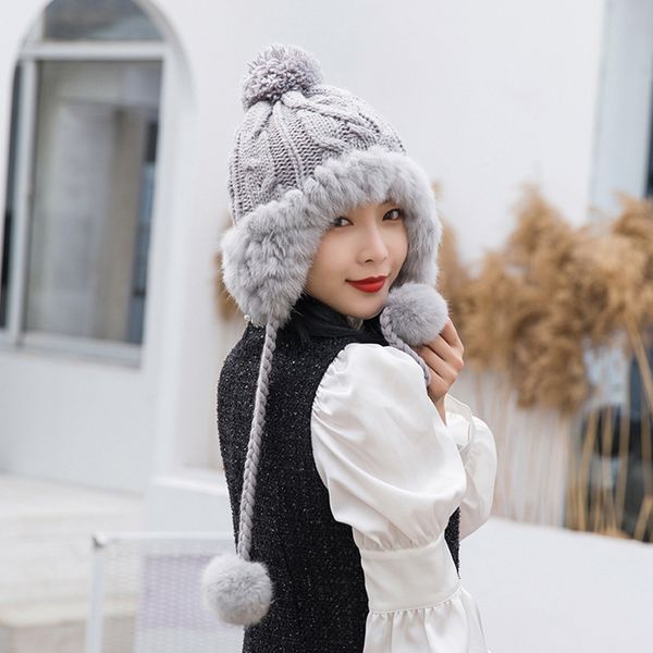 

beanie/skull caps ski girl brand big fur pom poms ball scarf knitted winter hat women beanie thick skullies female cap, Blue;gray