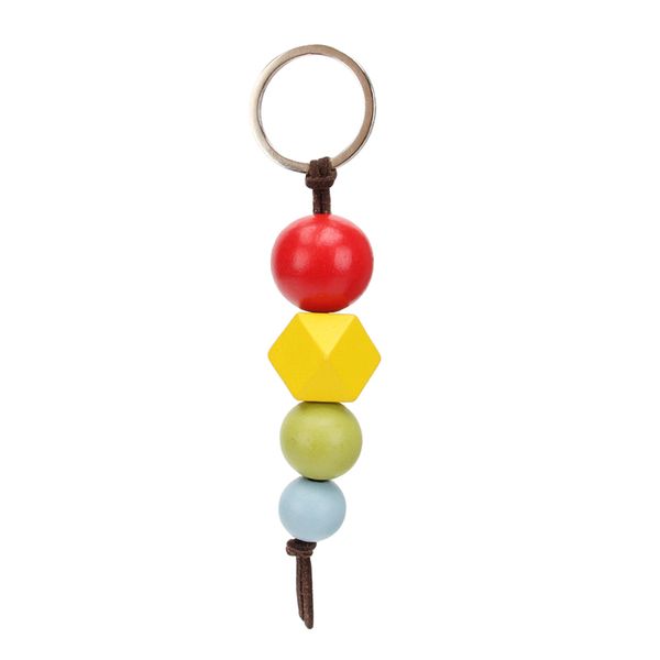 

1pc 2020 new multicolor geometric wood beads keychain for bag round wooden beads keyrings gifts, Silver