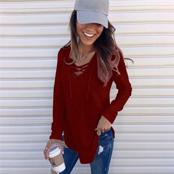 

t shirt blouse designer long sleeve blouse fashion womens solid casual female clothes v neck women, White