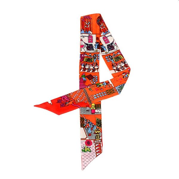 

beautiful print bag ribbons brand small silk scarf for women multifunction head scarf fashion handle bag ribbon scarves hz75, Blue;gray