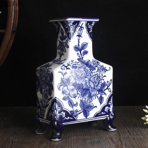 

classical blue and white porcelain ceramic vase ornaments art flower arrangement four-legged hand painted porcelain bottle home