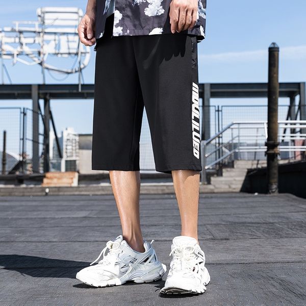 

2020 summer new men's cropped trendy student cropped casual shorts casual pants pants youth personalized all-match tooling shorts ef1im, Blue