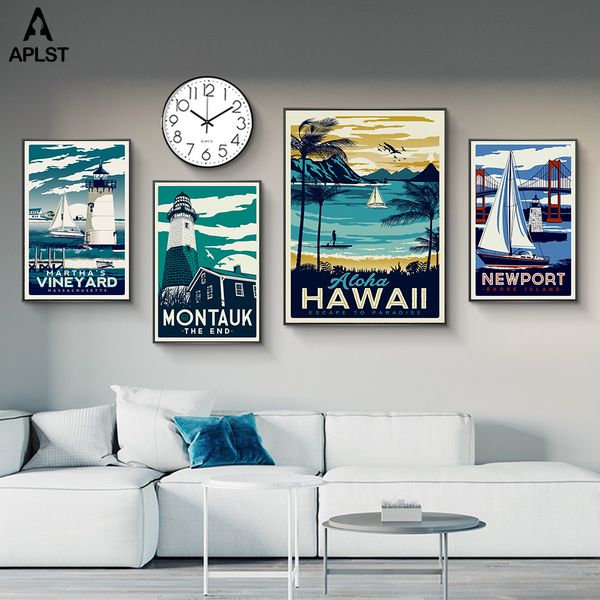 

vintage new york aloha hawaii famous landscape print paintings on canvas posters wall art pictures decor for living room bedroom
