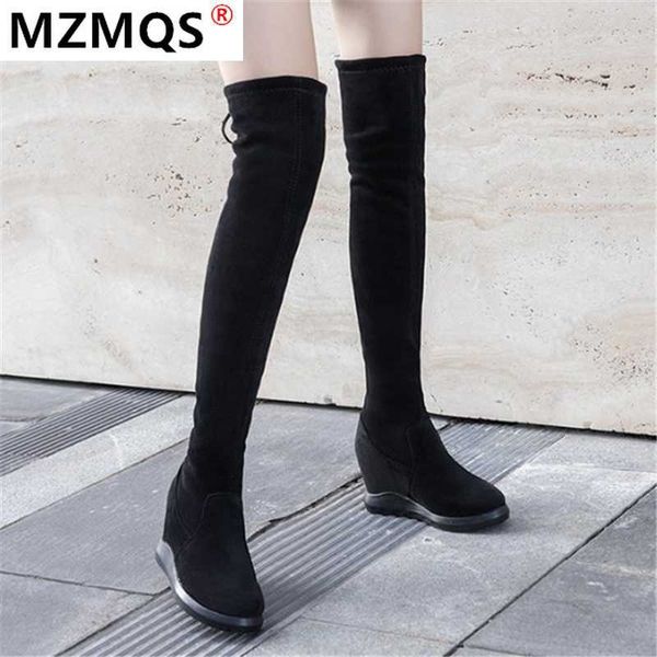 

2020 new winter women boots fashion over the knee warm boots lace-up internal increase long high heels pointed botas mujer, Black
