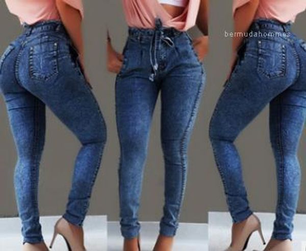 

джинсы модный дизайнер женский кисточки длинные брюки карандаш джинсы женщин высокой талией, Blue