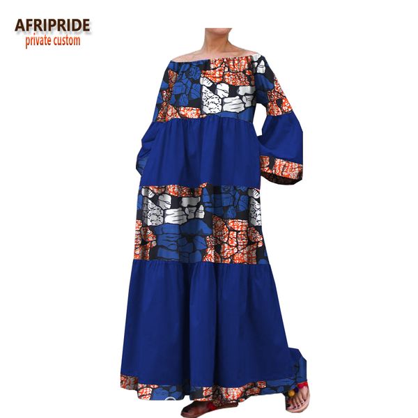 

african spring loose casual dress for afripride woman full flare sleeve slash neck ankle length female cotton dress a1825031