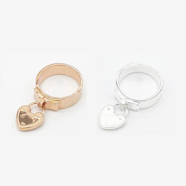 

925 sterling silver heart-shaped lock pendant ring european and american women's popular jewelry holiday gifts ing, Golden;silver