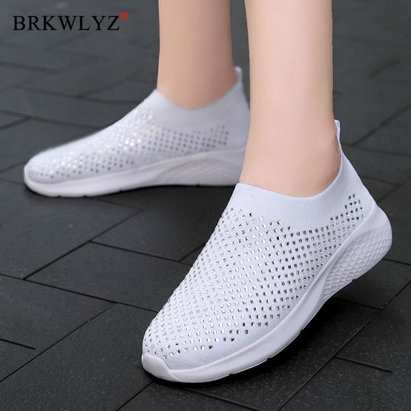 

women causal air mesh sneakers ladies breathable bling women's slip on knitting shoes light fashion female shoe autumn, Black