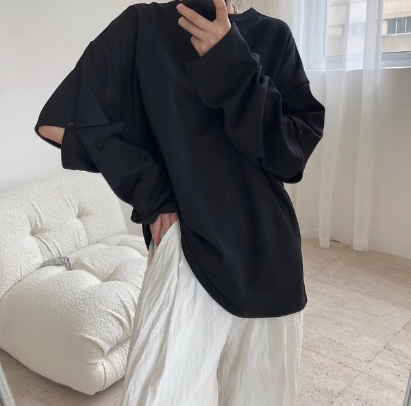 

women's hoodies & sweatshirts autumn cool streetwear hole hollow o-neck pullovers casual cotton solid women sweatshirt t1550, Black